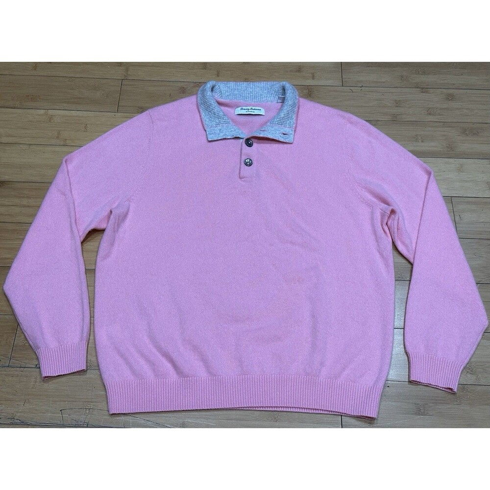 Tommy Bahama Soft Sands Button Mock 100% Cashmere Sweater Pink Men’s L $350